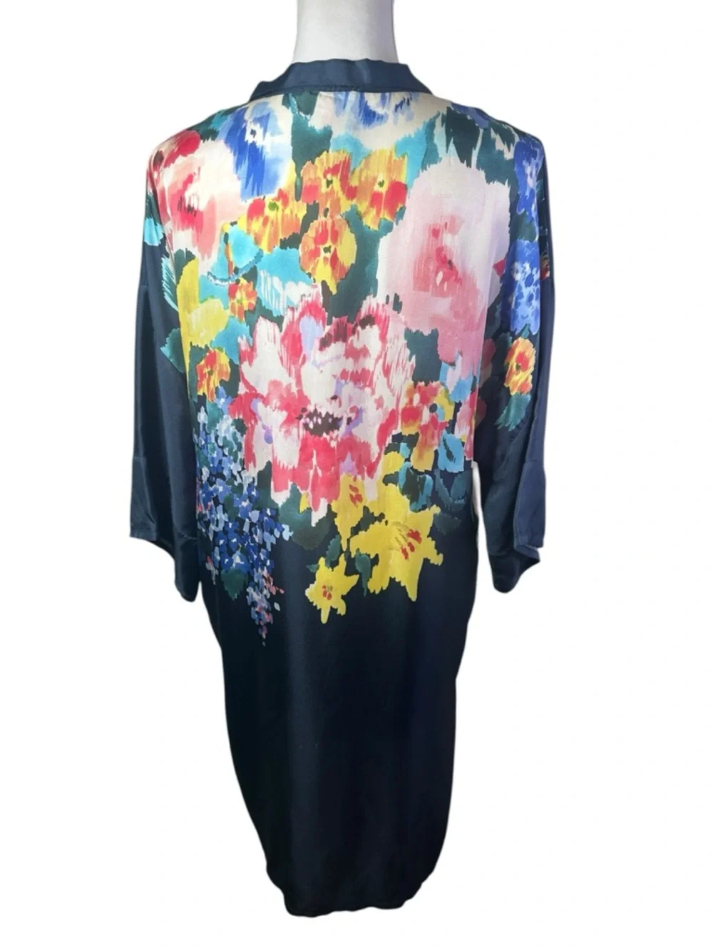Johnny Was Malani Silk Floral Button Front Tunic Blouse S Blue Multicolor Boho - Picture 5 of 11
